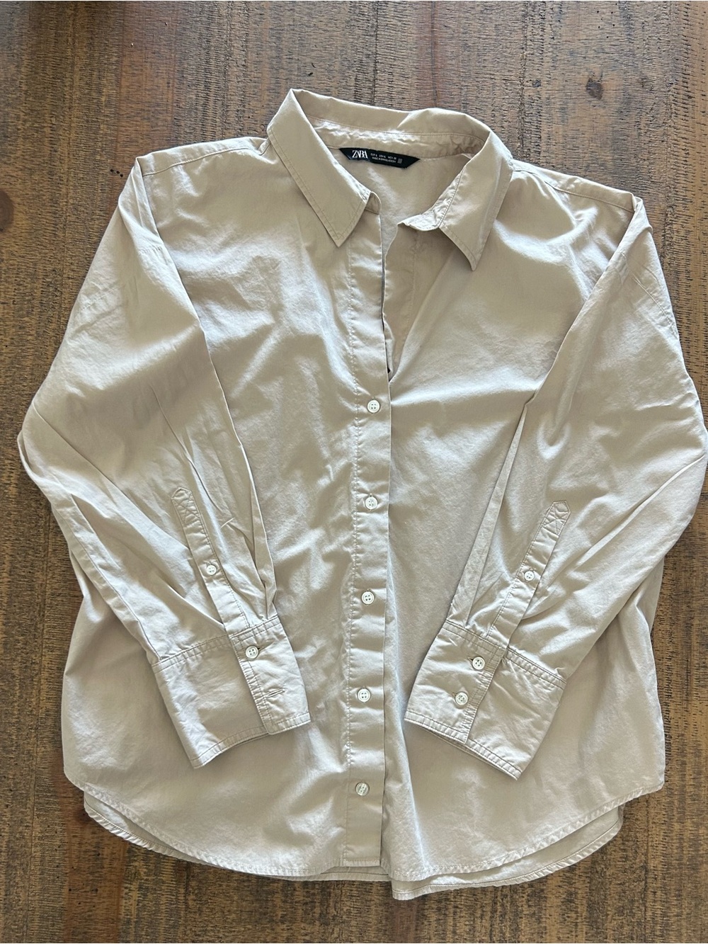 Zara Beige Long-Sleeve Casual Button-Down Shirt - Picture 2 of 6